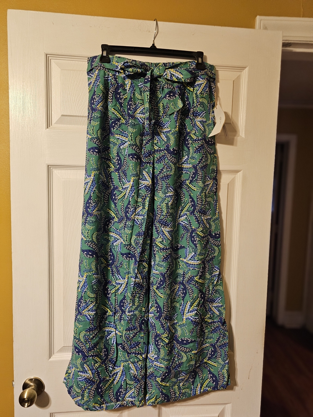 Wide Leg Printed Palazzo Pants - Green Blue Botanical